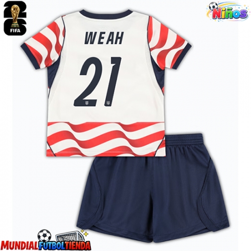 Camiseta Estados Unidos Timothy Weah #21 Primera Equipación Replica Mundial 2026 para niños mangas cortas (+ Pantalones cortos)